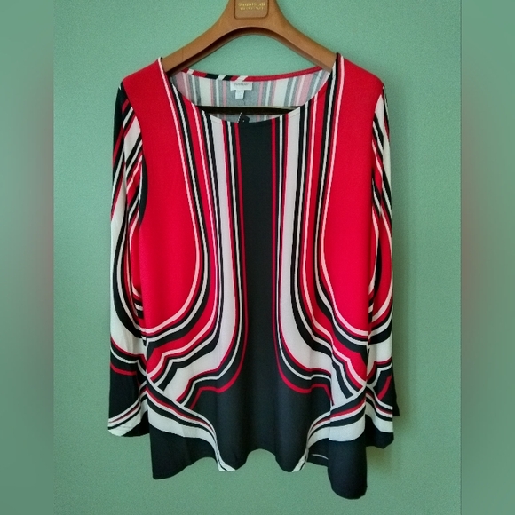 New red stripes long sleeves casual festive plus size scoop neck tunic sz 18/20 - Picture 1 of 11